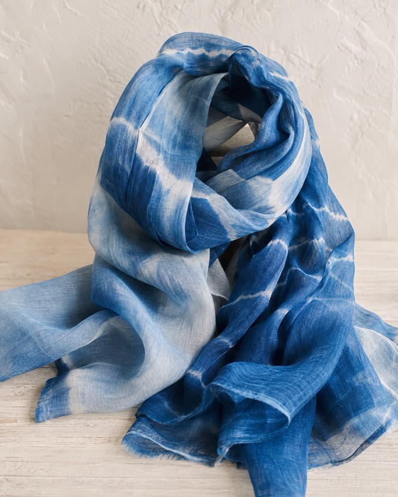 Neck scarf styling idea for indigo scarf