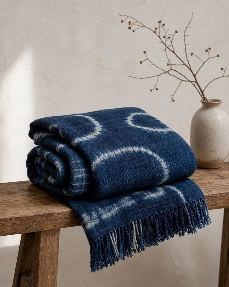 Shoulder wrap styling idea for indigo scarf